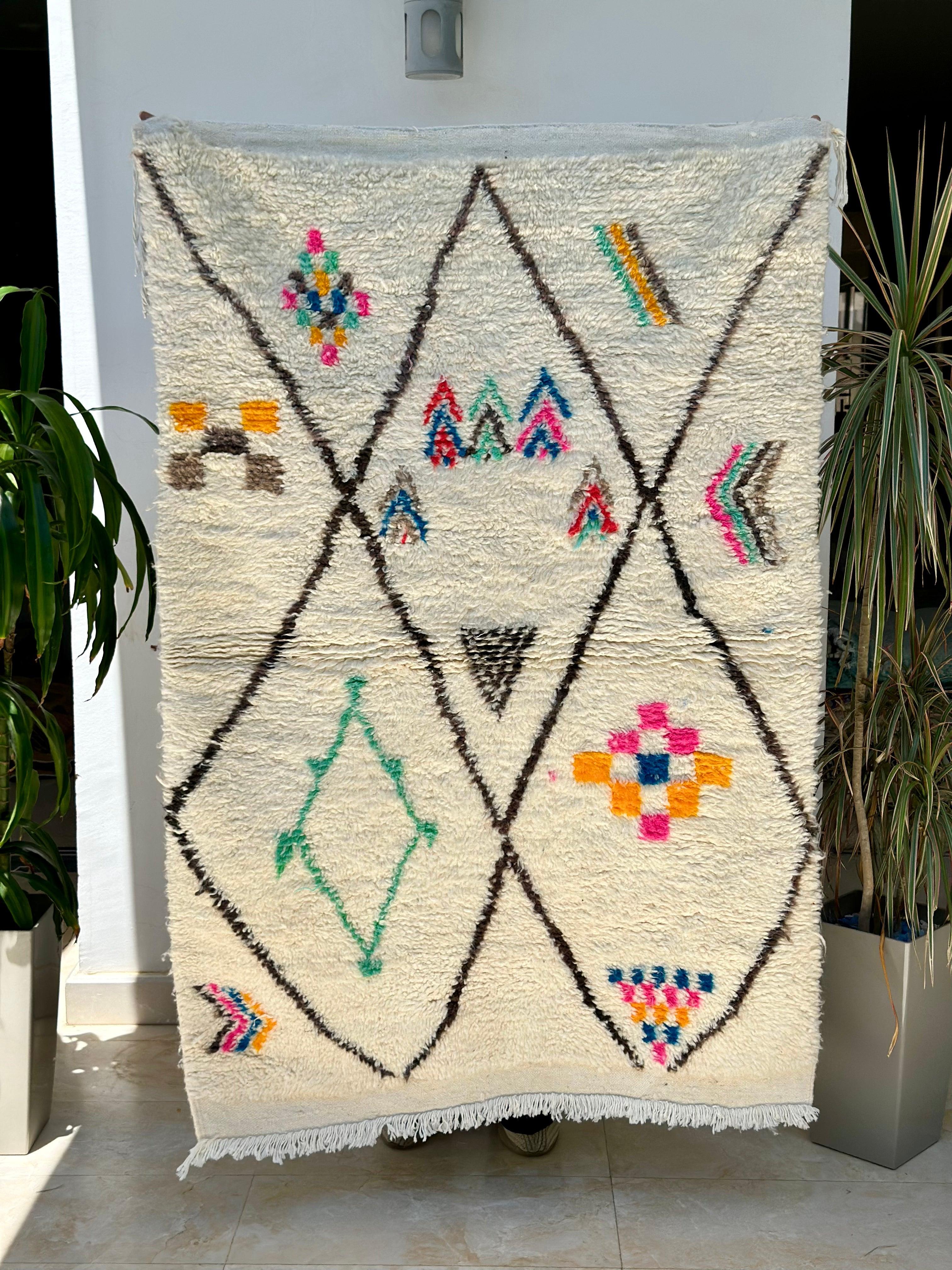 Tapis berbère Azilal coloré 100% laine de mouton 158cm/100cm