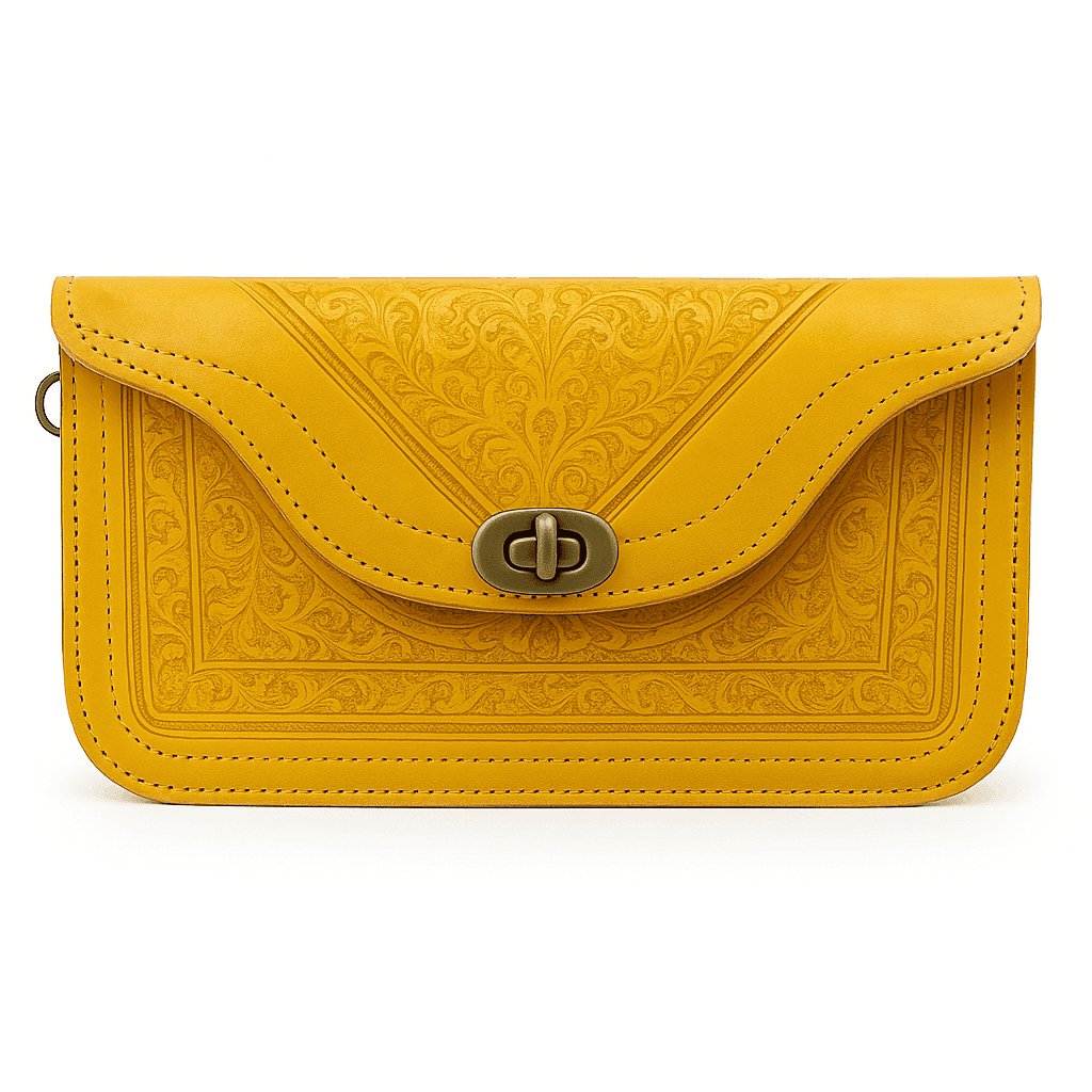 Sac à bandoulière en cuir jaune moutarde – Pochette marocaine fabriquée à la main