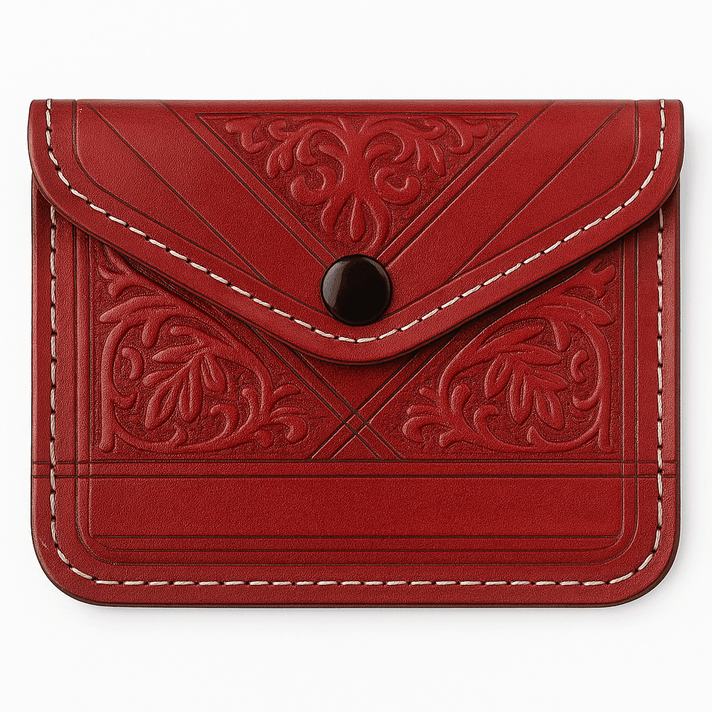 Porte-cartes en cuir rouge – Porte-monnaie marocain artisanal