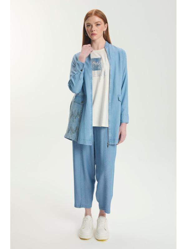 Ensemble veste en jean coupe décontractée bleu clair et t-shirt imprimé TK-1577