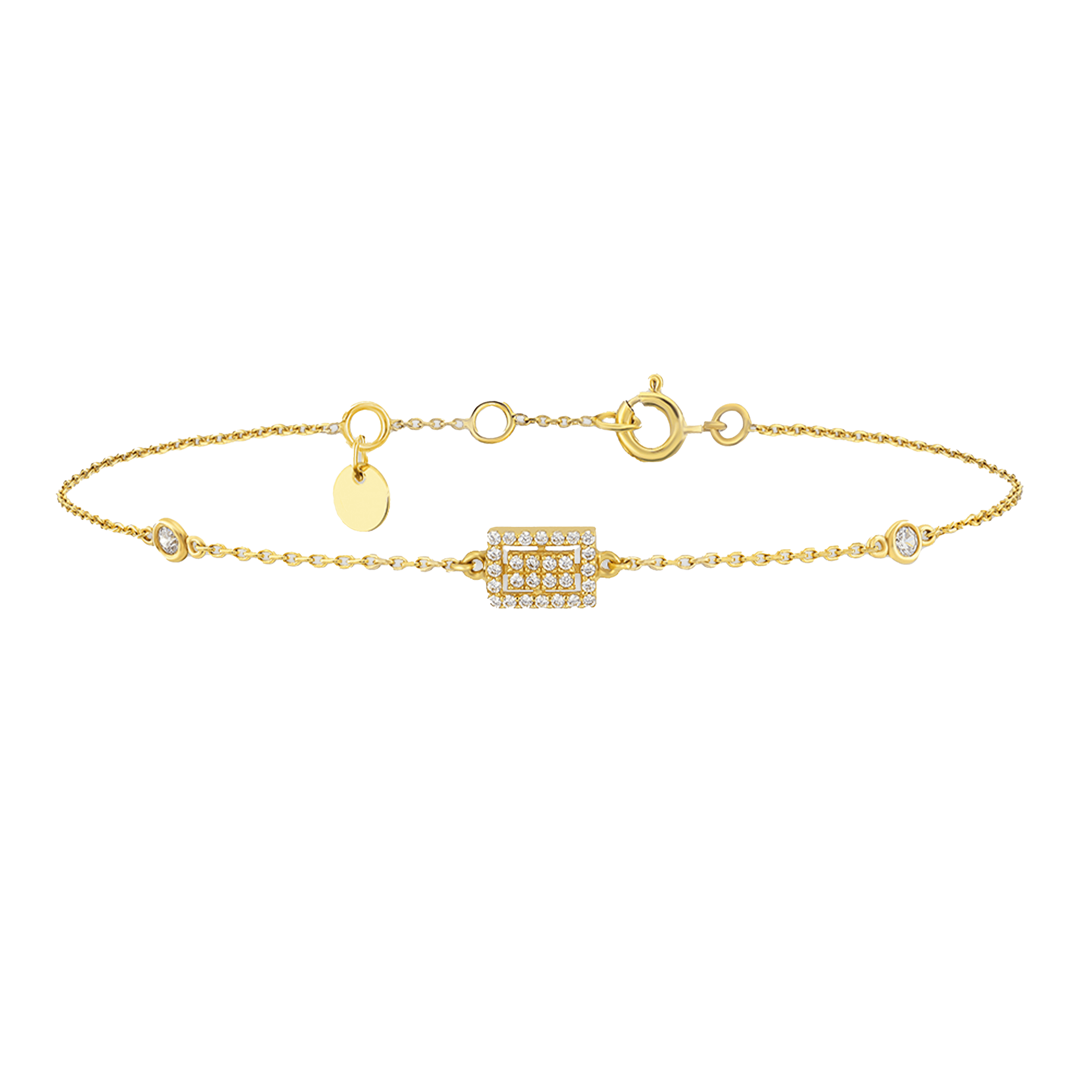 Gourmette Or Jaune 18K & Diamilites – Maillons Scintillants, Classique Modernisé, Éclat Quotidien.