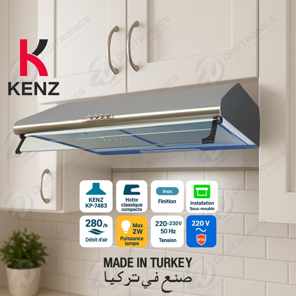 Hotte Aspirante Inox 60 cm, Éclairage Intégré, Fabrication Turquie, KP-7483