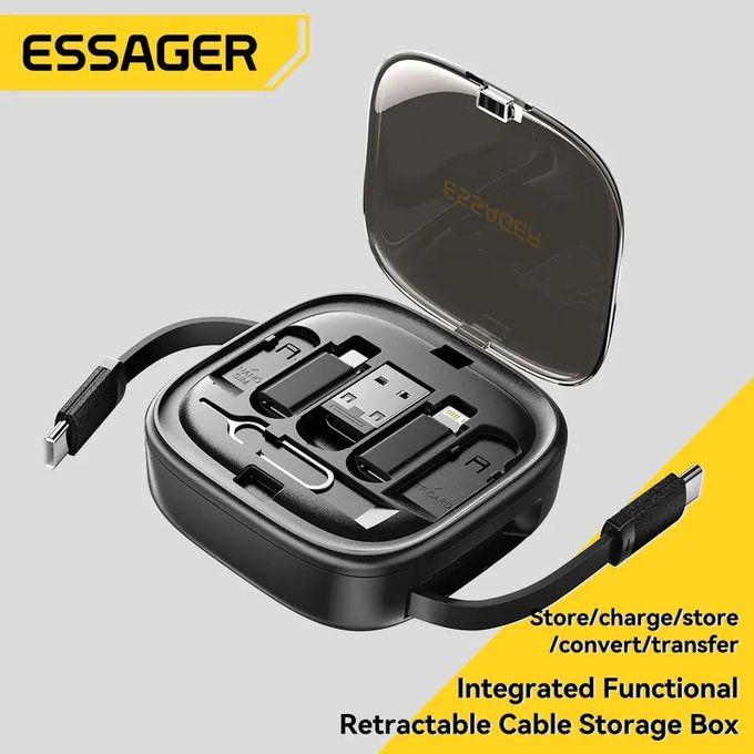 Essager-Mini boîte de rangement de voyage multifonctionnelle, charge rapide, USB A/C vers VopeC, câble Micro Rains, support de téléphone
