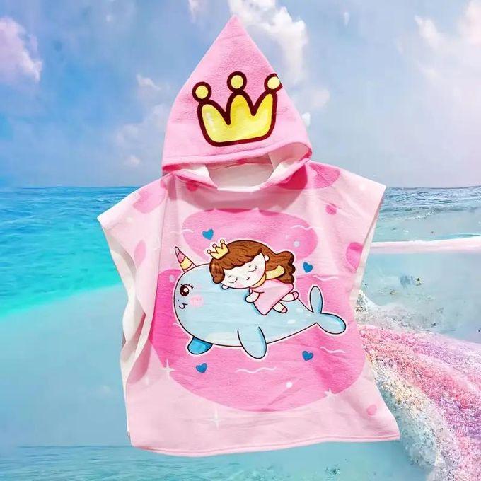 Serviette à Capuche Enfant Princesse Baleine – Douce & Absorbante – 3 à 10 Ans