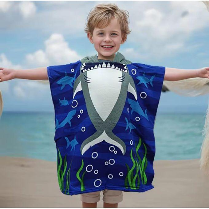 Serviette à Capuche Enfant Requin Bleu – Douce & Absorbante – 3 à 10 Ans