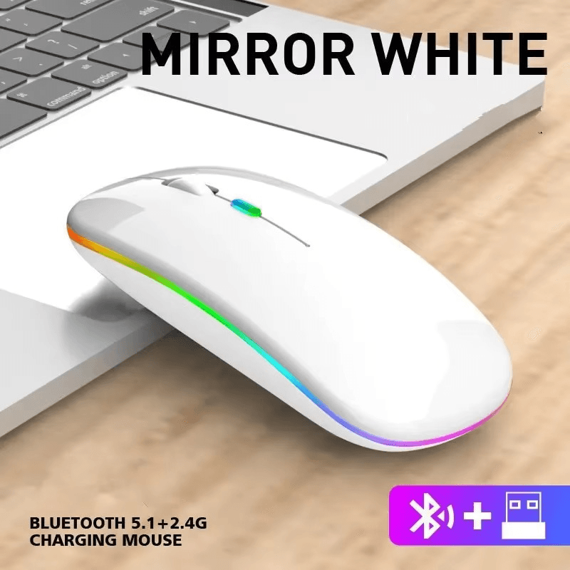 Souris Sans Fil Rechargeable Silencieuse Rétro-éclairée par LED Souris Ordinateur Portable Souris 2.4Ghz Récepteur Bluetooth Double Mode Souris Optique