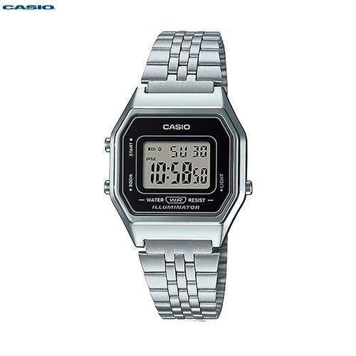 Montre Femme Bracelet Acier Inoxydable Plaqué Argent-Cadran Noir-LA680WA-1DF