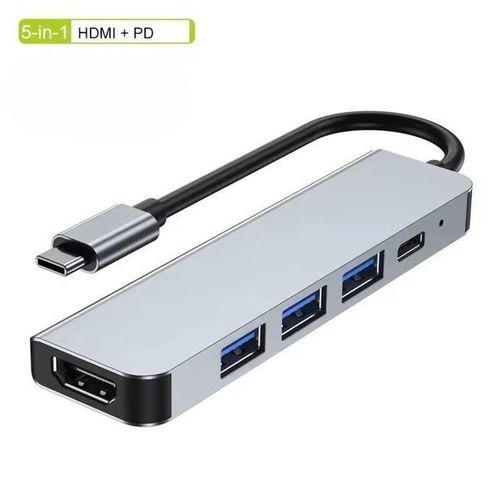 Adaptateur 5in1 USB Type C vers HDMI +3 ports USB 3.0 +USB C a Haute Vitesse